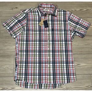 Dubarry Of Ireland Button Up Shirt Men's Size L NWT Short Sleeve Plaid Green Red